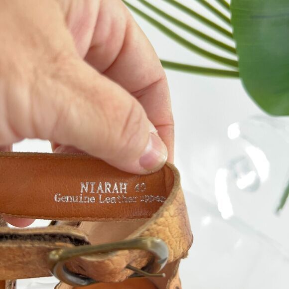 L'Artiste Niarah Sandals Women's 40 9 Brown Leather Ankle Strap Y2K Boho Wedge - Picture 14 of 15